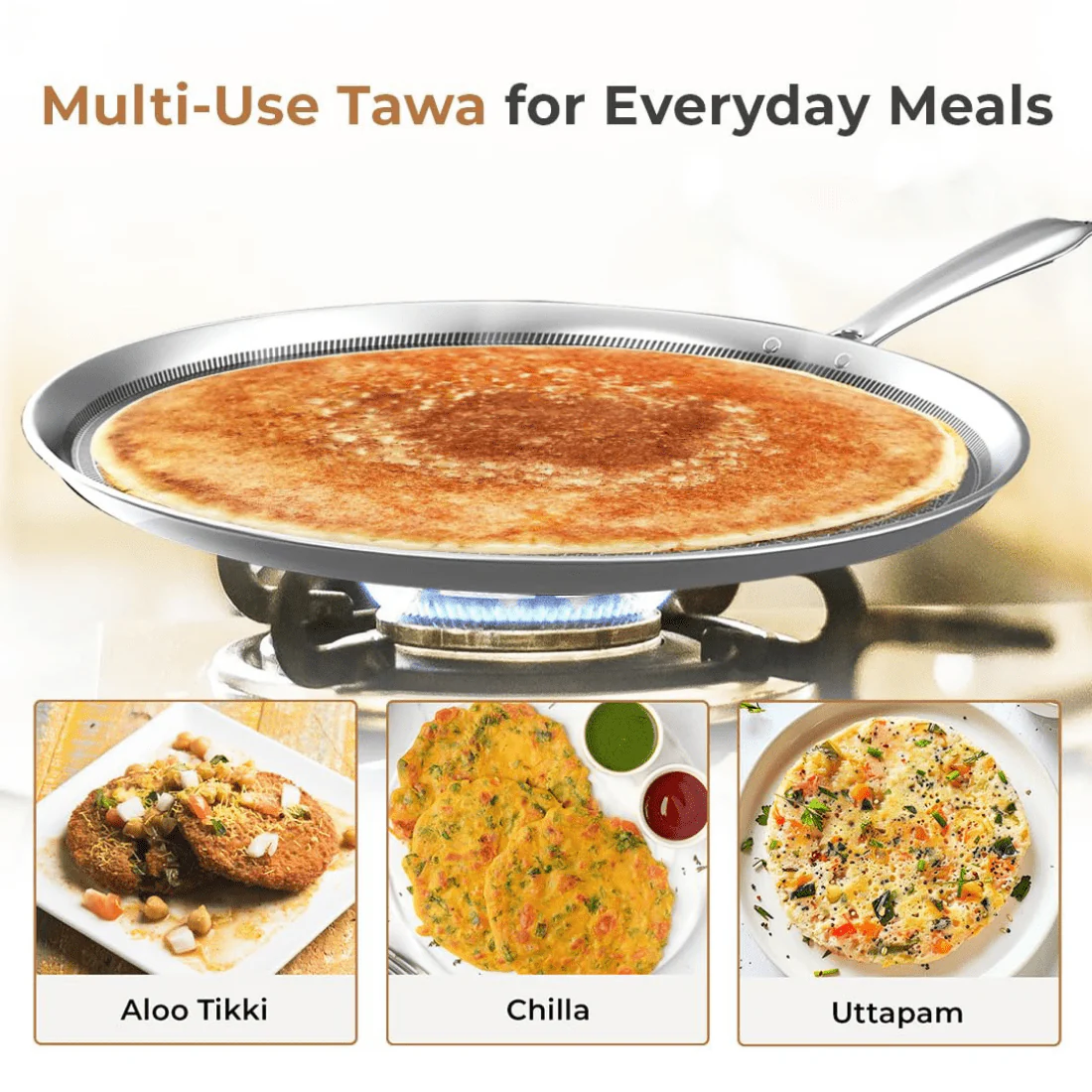 Tri-Ply Stainless Steel Honeycomb Non-Stick Tawa(29cm) - Image 3