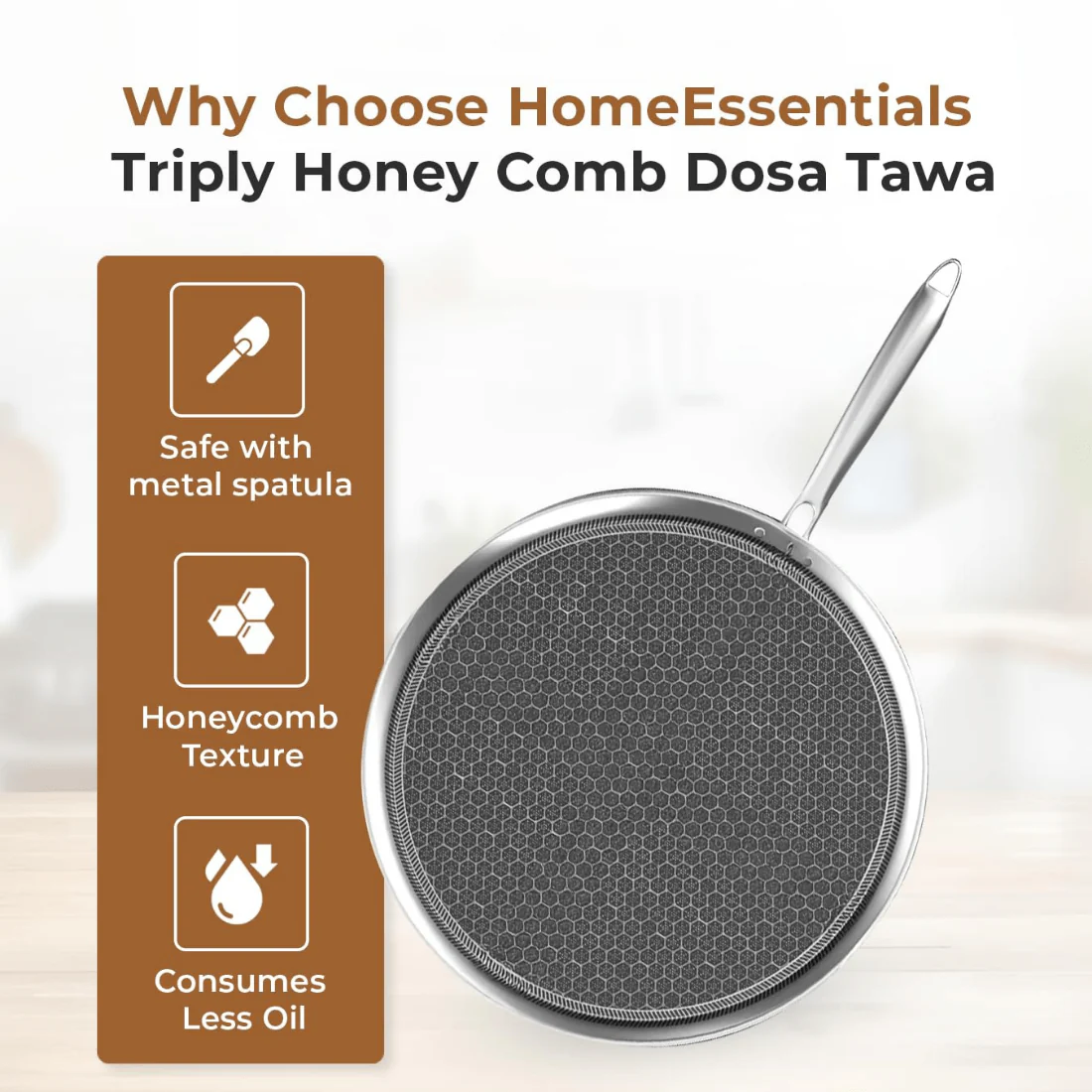 Tri-Ply Stainless Steel Honeycomb Non-Stick Tawa(29cm) - Image 5