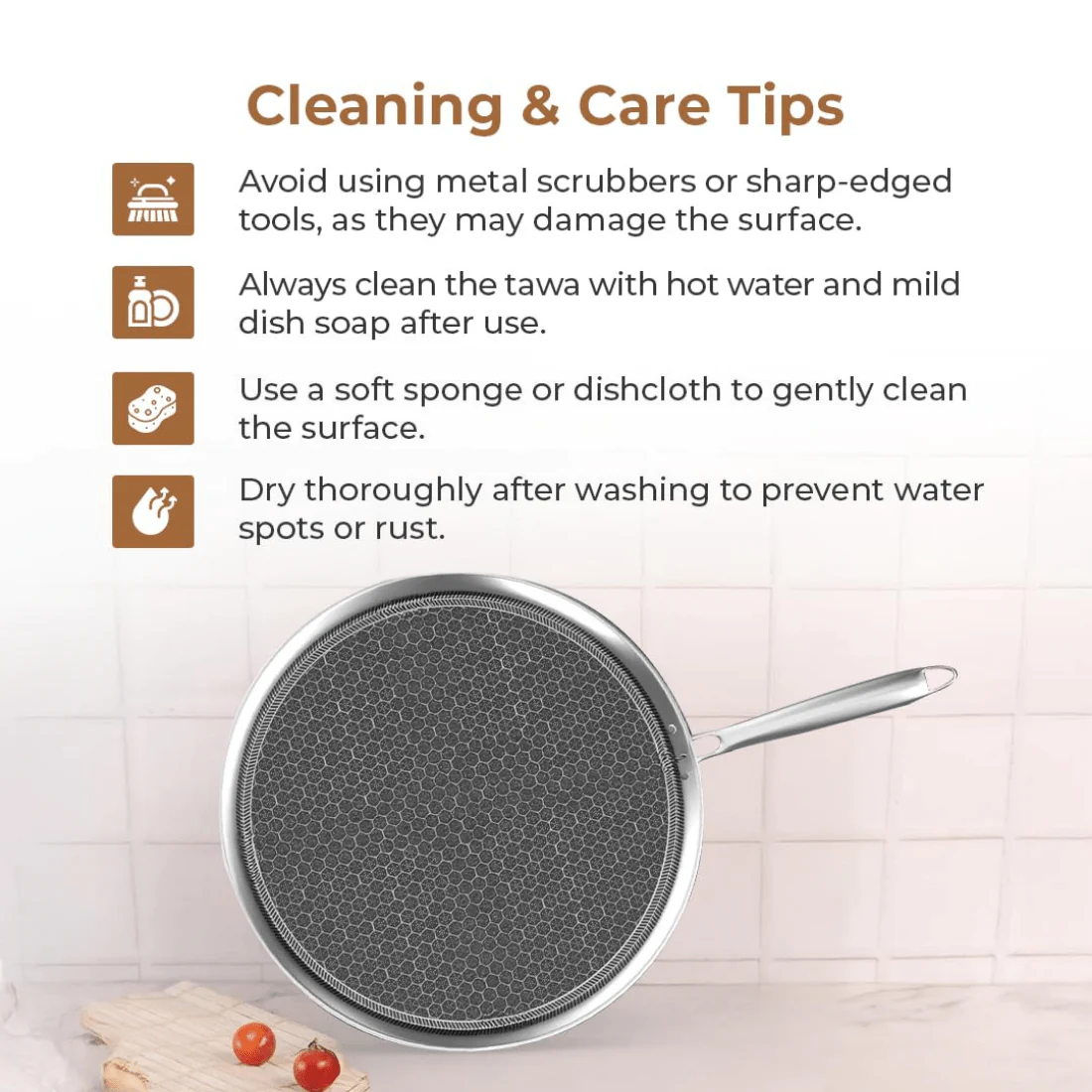 Tri-Ply Stainless Steel Honeycomb Non-Stick Tawa(29cm) - Image 7
