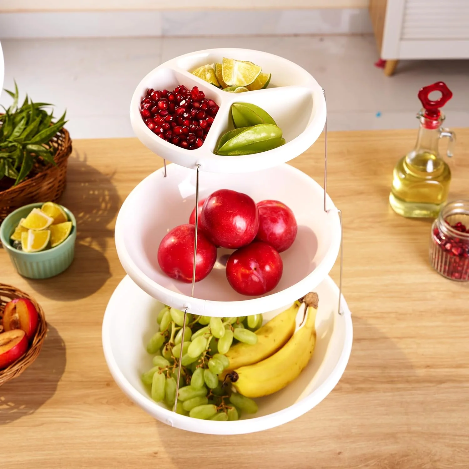 Twist & Fold 3-Tier Foldable Snack & Fruit Stand (38 cm) - Image 3