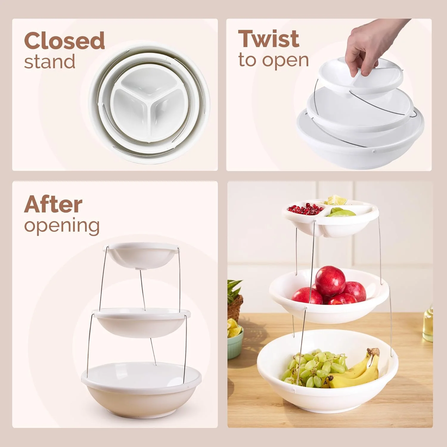 Twist & Fold 3-Tier Foldable Snack & Fruit Stand (38 cm) - Image 4