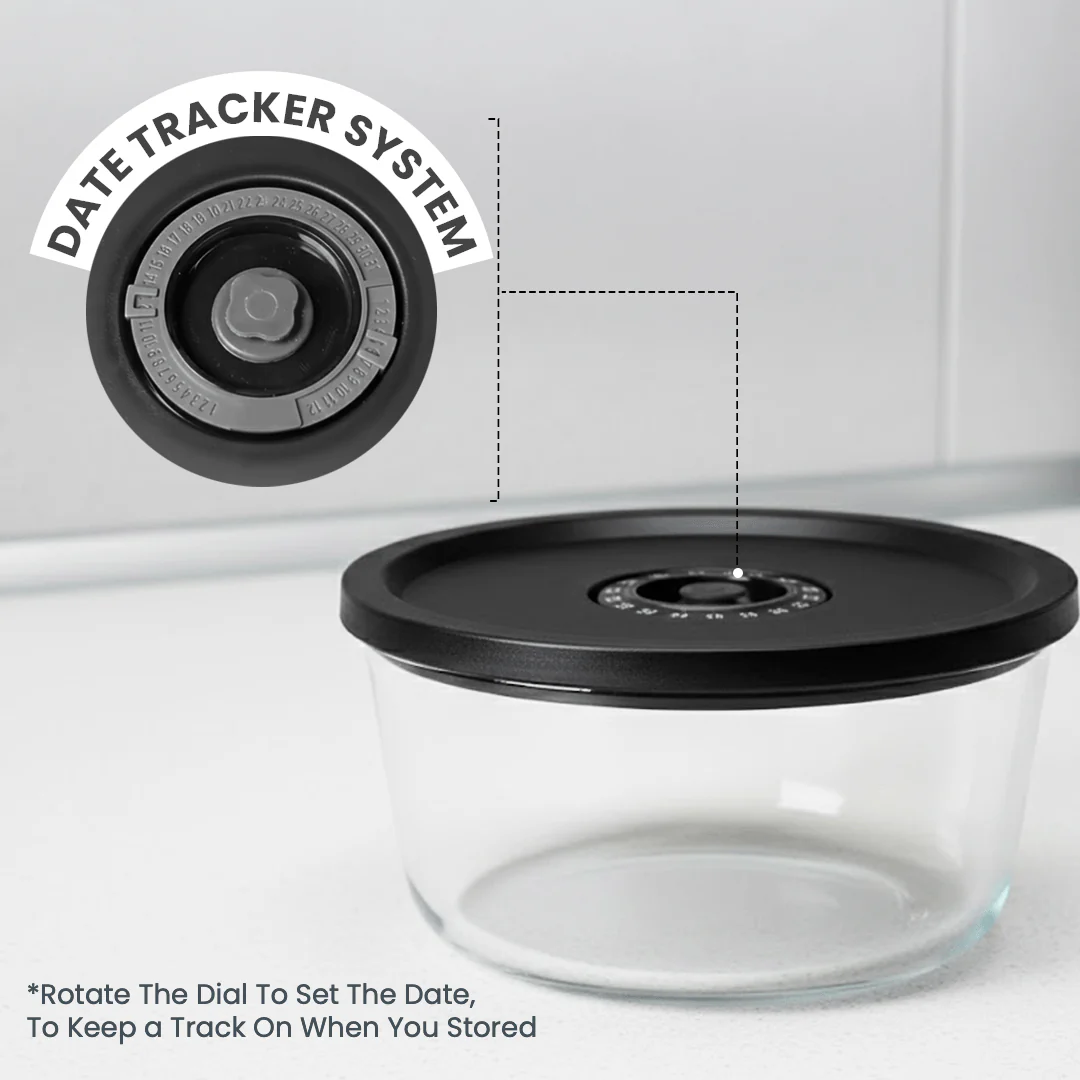 Round Vacuum Glass Storage Container with Date Tracker Lid(850ml) - Image 3