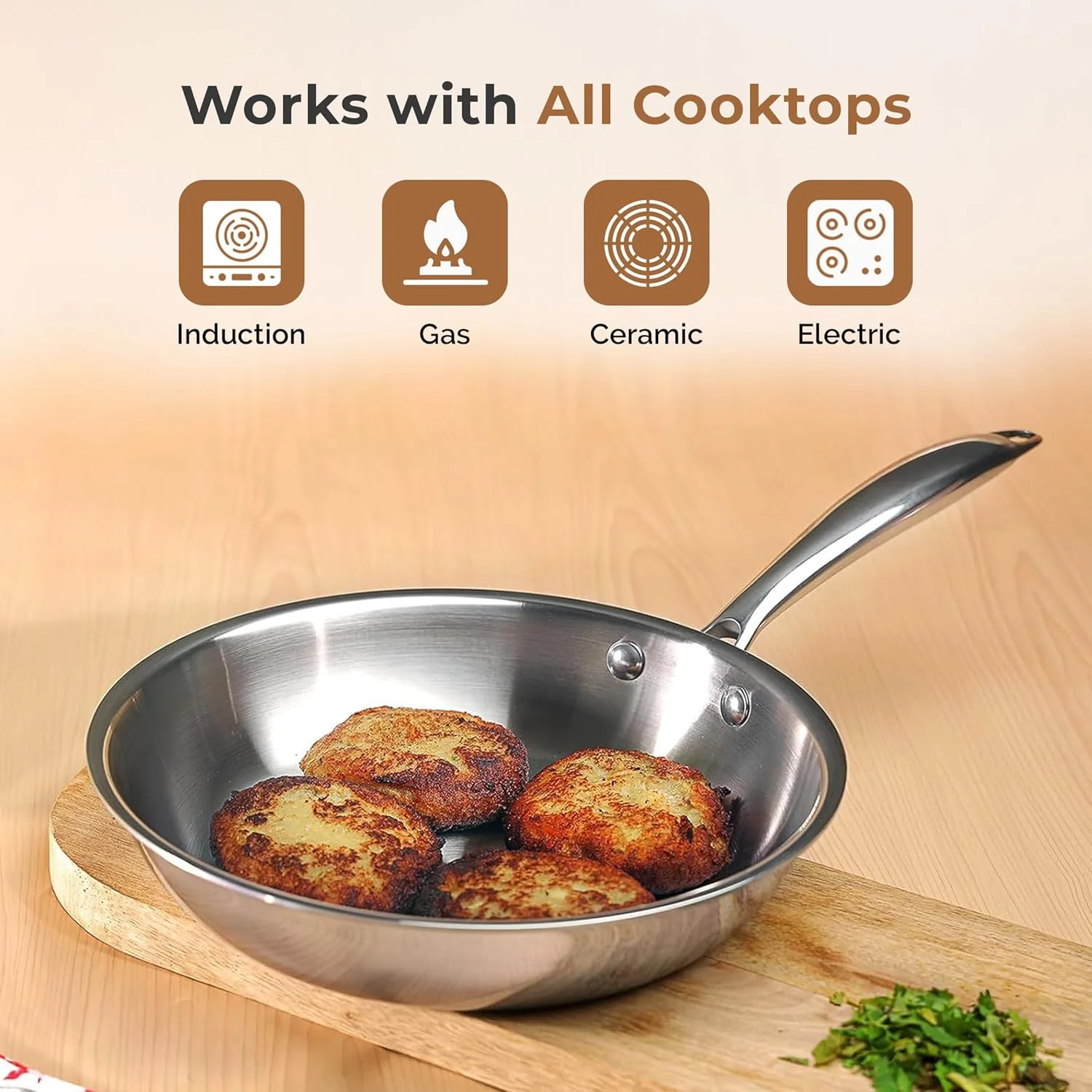 Versatile Tri-Ply Stainless Steel Fry Pan With Lid(24cm) - Image 4