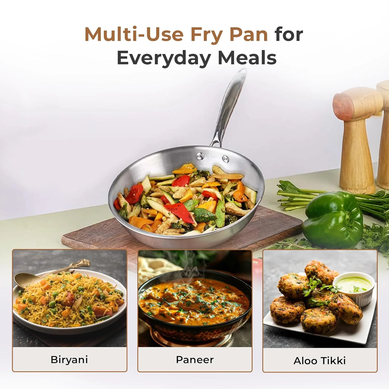 Versatile Tri-Ply Stainless Steel Fry Pan With Lid(24cm) - Image 5