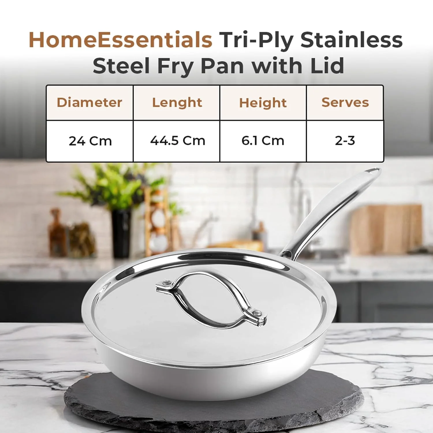 Versatile Tri-Ply Stainless Steel Fry Pan With Lid(24cm) - Image 7