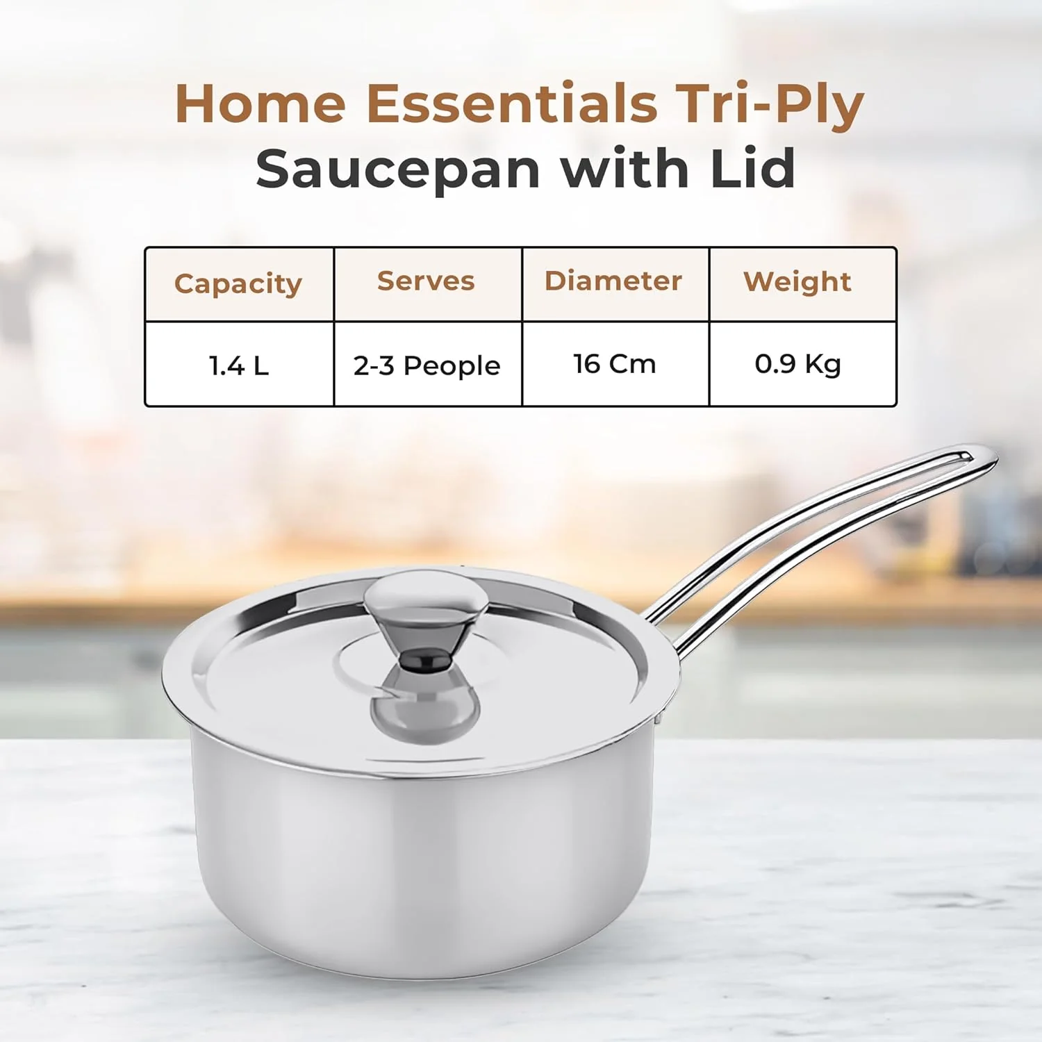 Versatile Tri-Ply Stainless Steel Saucepan with Lid(16cm) - Image 8