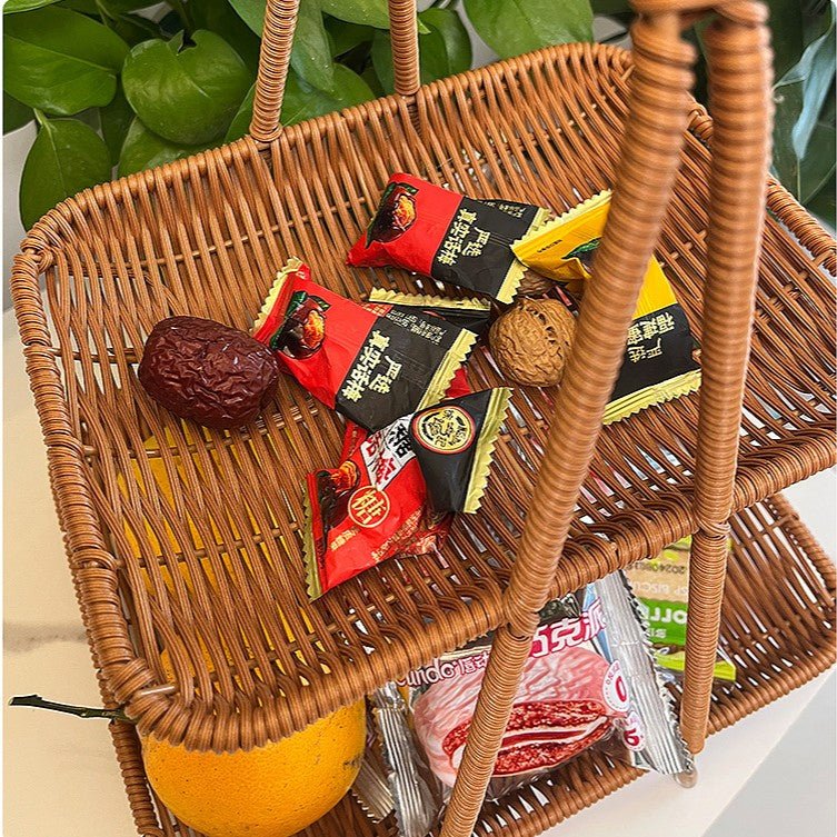 Vintage Multi-Tier Imitation Rattan Basket (27 cm) - Image 2