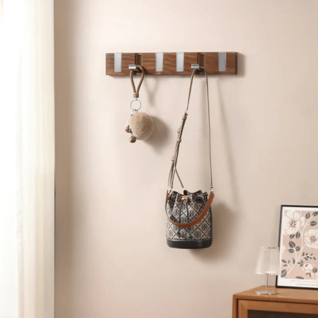 Wall-Mount Folding Fall Hooks with 6 Hooks, Drill Free - Image 3