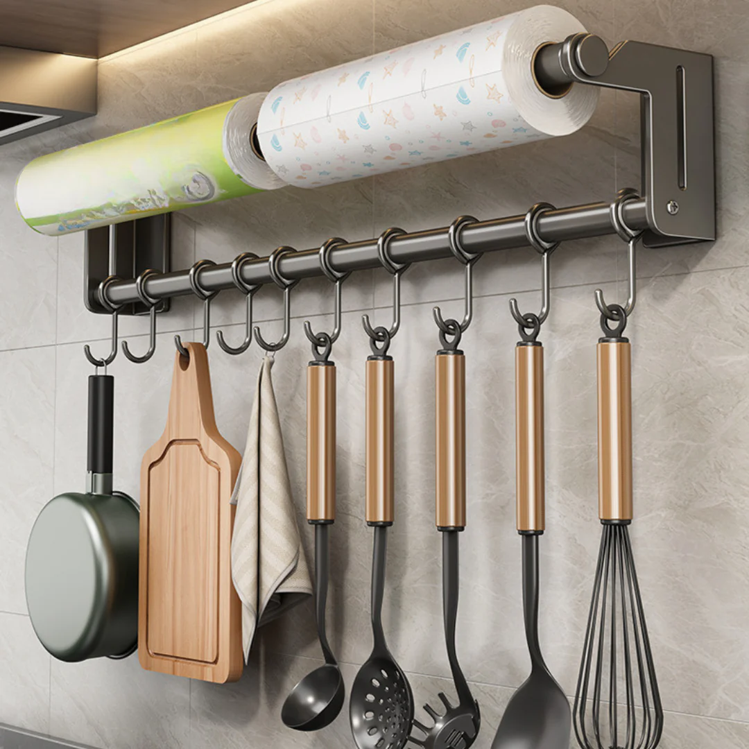 Wall-Mount Kitchen Organizer with Tissue Holder & Hooks - Image 2