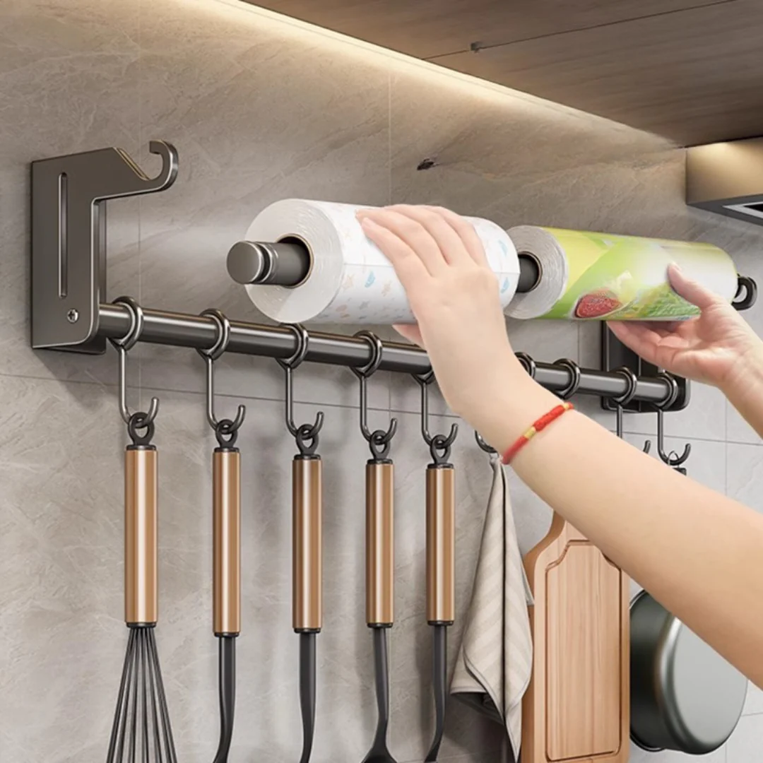 Wall-Mount Kitchen Organizer with Tissue Holder & Hooks - Image 3