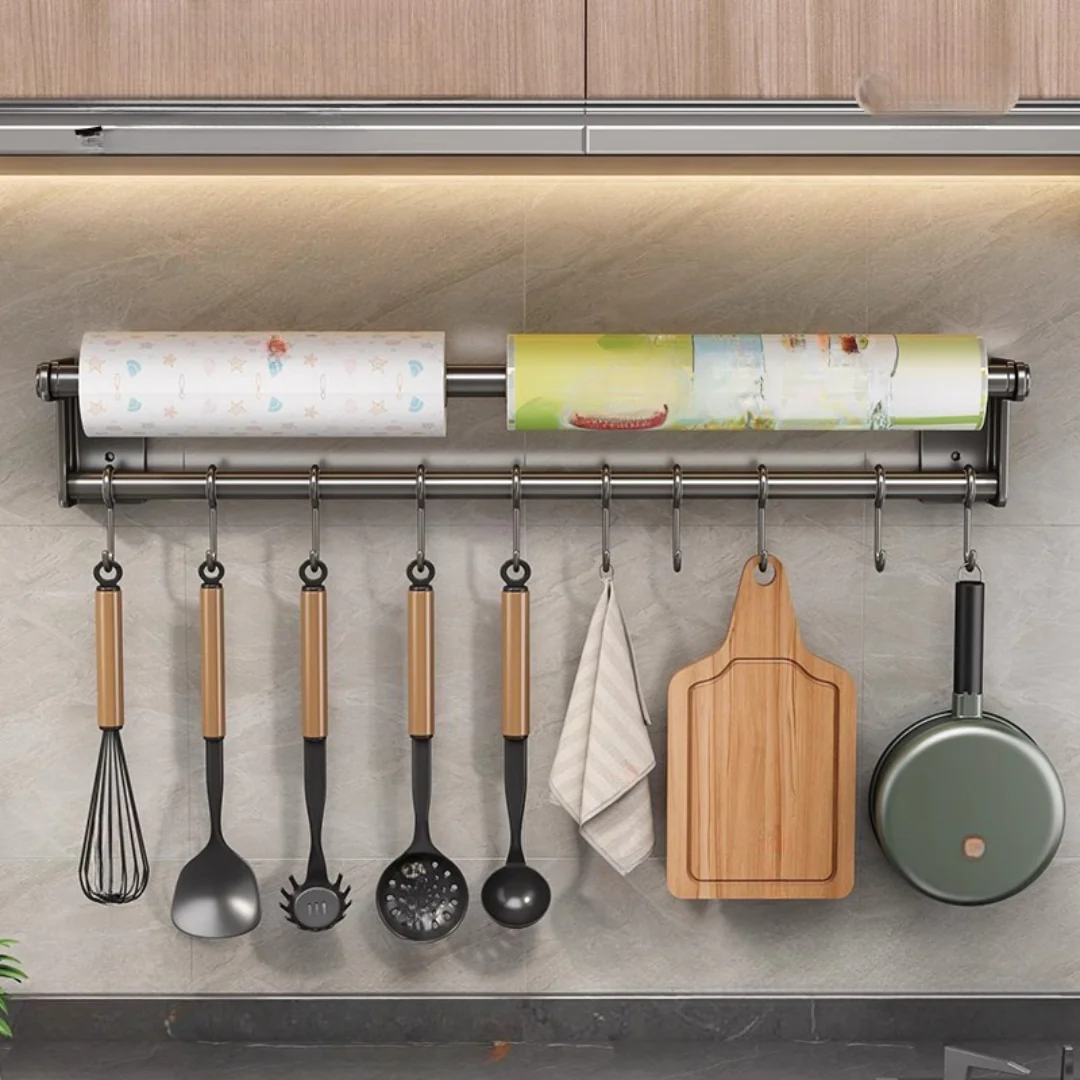 Wall-Mount Kitchen Organizer with Tissue Holder & Hooks - Image 4