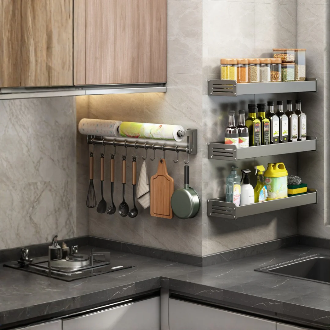 Wall-Mount Kitchen Organizer with Tissue Holder & Hooks - Image 7