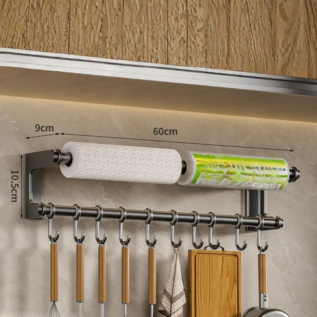 Wall-Mount Kitchen Organizer with Tissue Holder & Hooks - Image 8