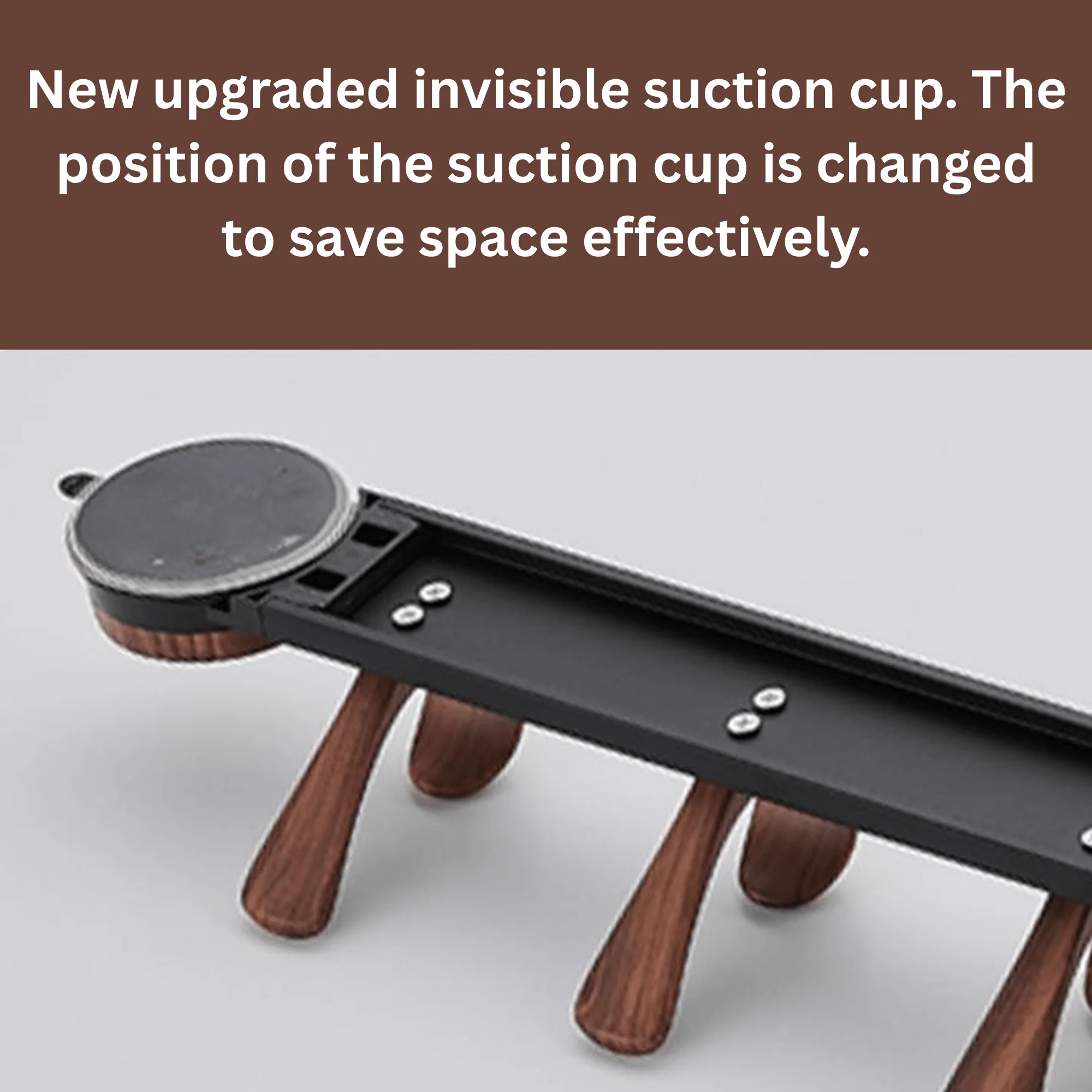 Wall-Mounted 5-Hook Rack with Vacuum Suction and Wood Finish - Image 4