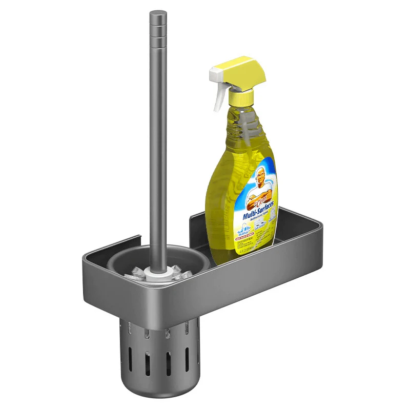 Wall-Mounted Aluminum Toilet Brush Holder with Storage Rack - Image 5