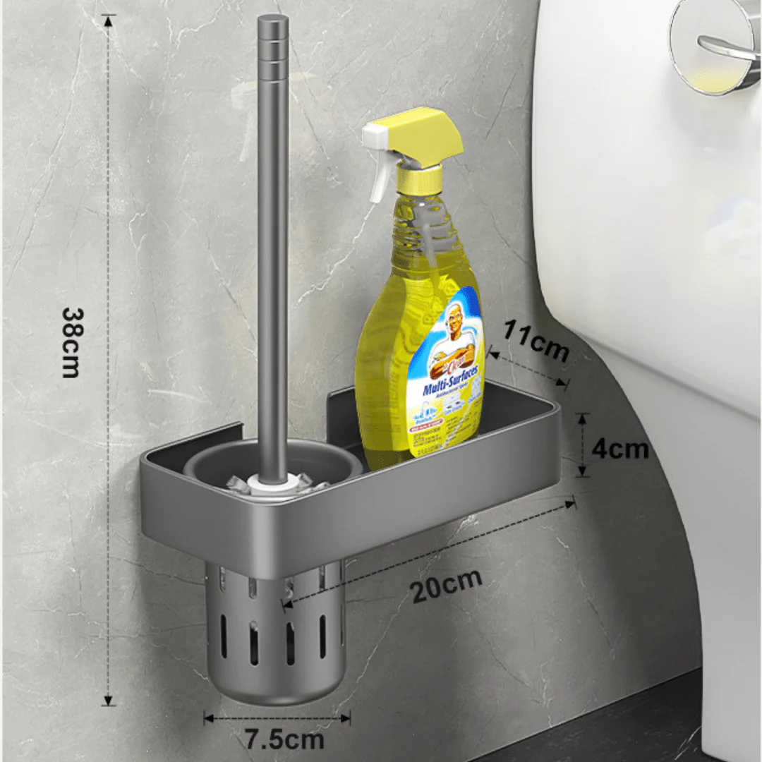 Wall-Mounted Aluminum Toilet Brush Holder with Storage Rack - Image 6