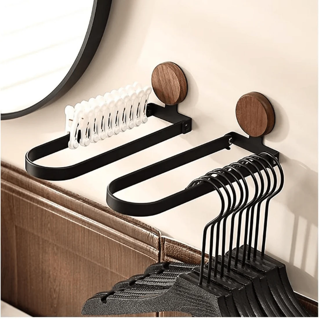 Wall-Mounted Black Foldable Hand Towel Rack - Image 3