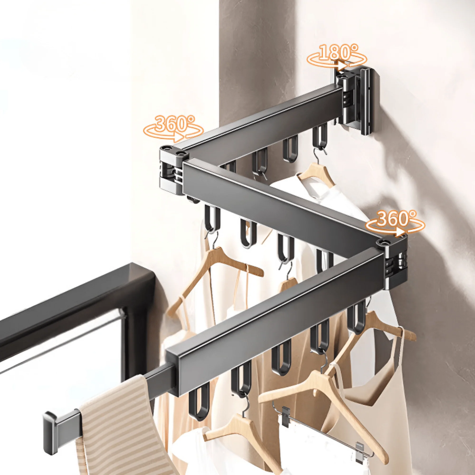 Wall-Mounted Foldable Aluminum Clothes Drying Hanger - Image 4