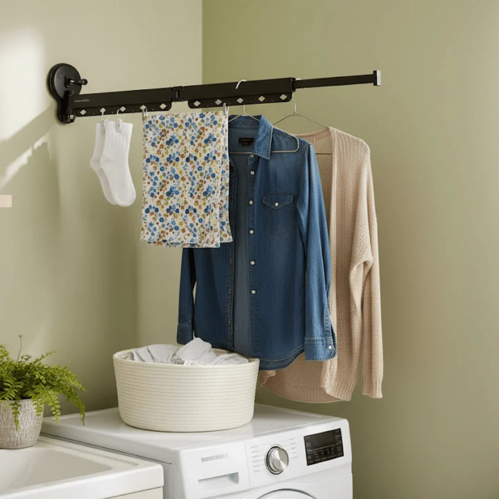 Wall-Mounted Folding Clothes Drying Hanger with Suction Cup - Image 3