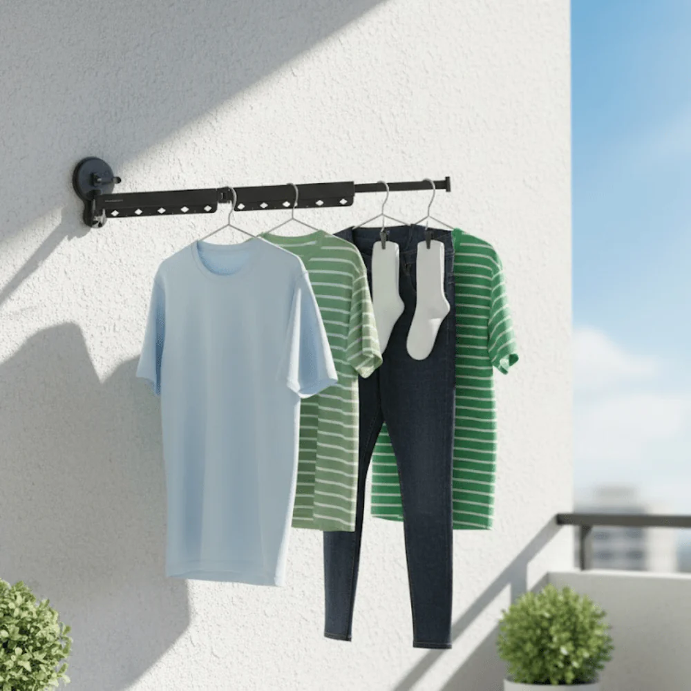 Wall-Mounted Folding Clothes Drying Hanger with Suction Cup - Image 4