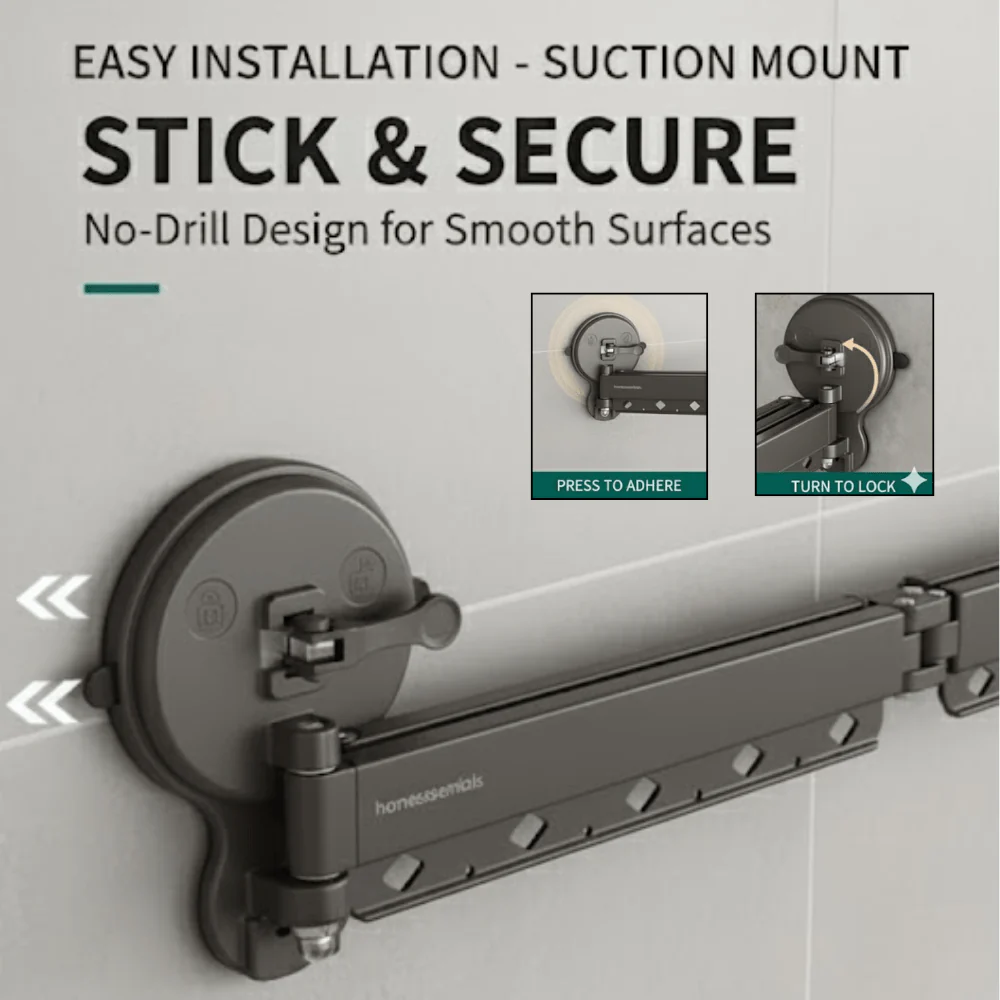Wall-Mounted Folding Clothes Drying Hanger with Suction Cup - Image 6