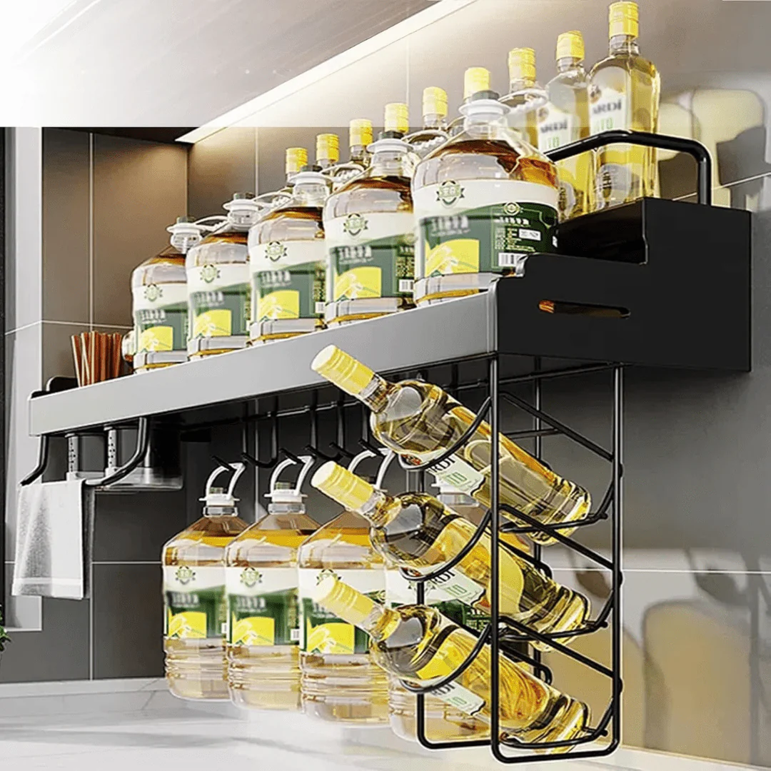 Wall-Mounted Multifunctional Stainless Steel Kitchen Storage Organizer (60cm) - Image 3