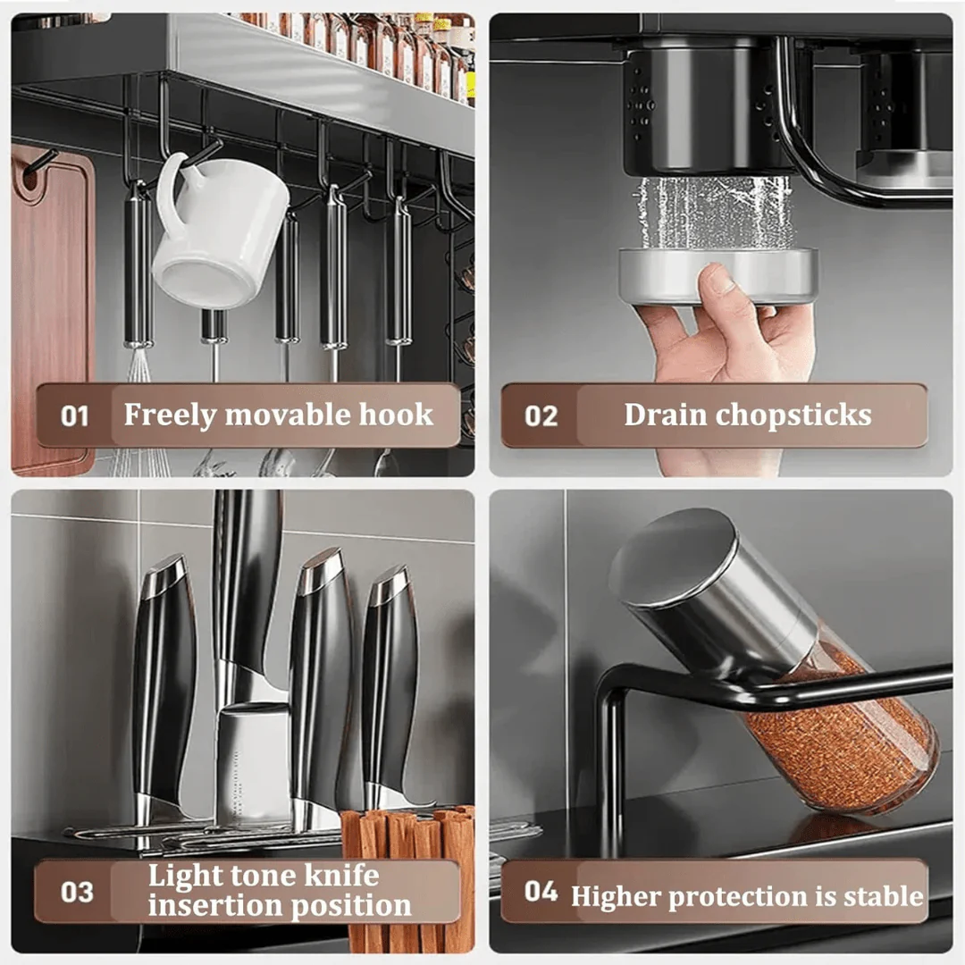 Wall-Mounted Multifunctional Stainless Steel Kitchen Storage Organizer (60cm) - Image 6