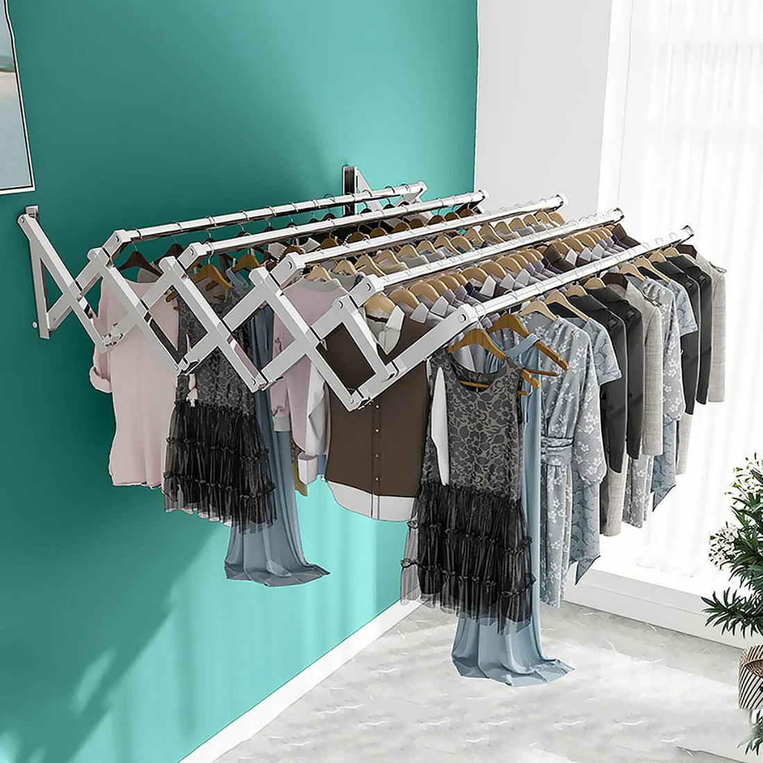 Wall-Mounted Retractable Stainless Steel Drying Rack - Image 3