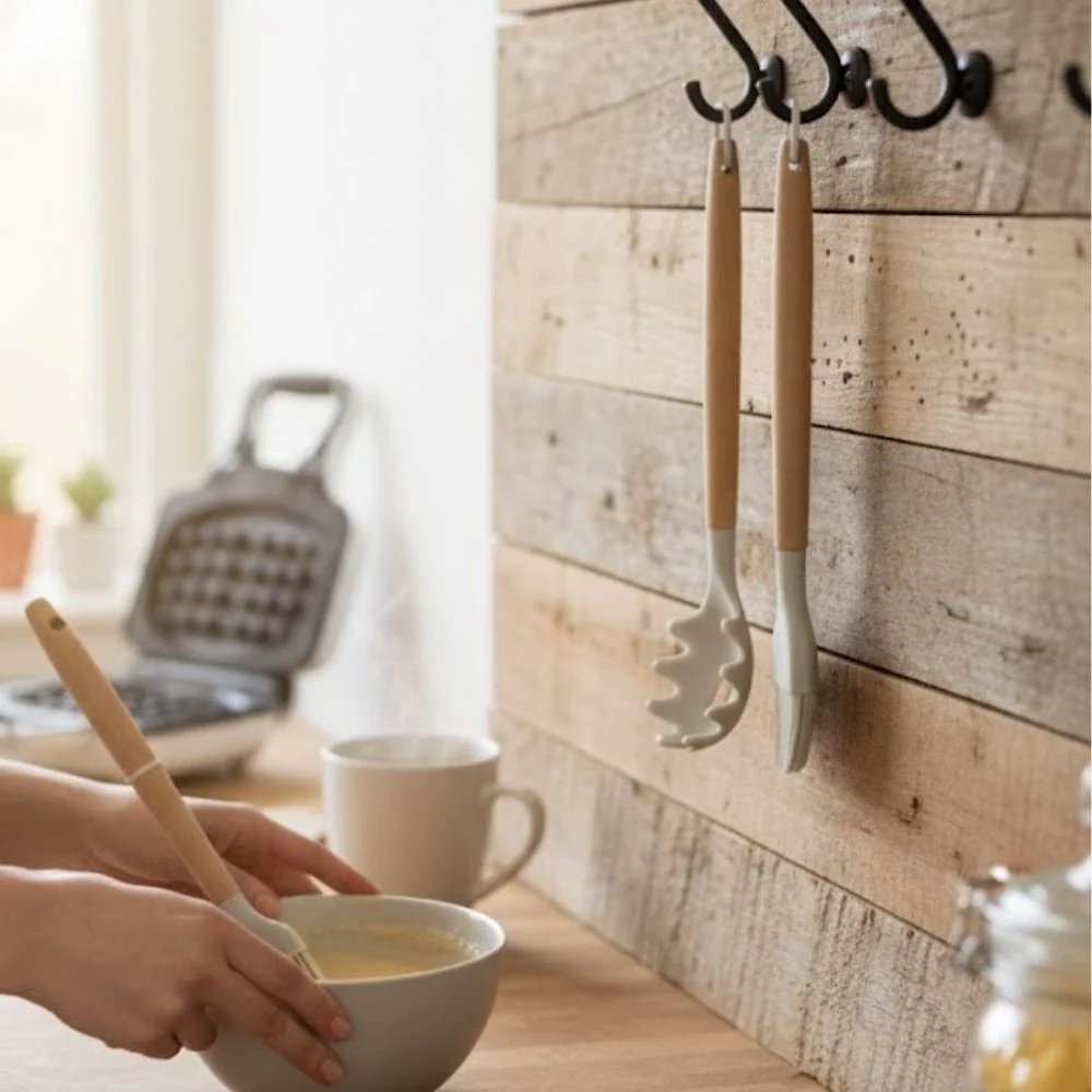 Wooden Handle Silicone Pasta Server & Brush Set - Image 4