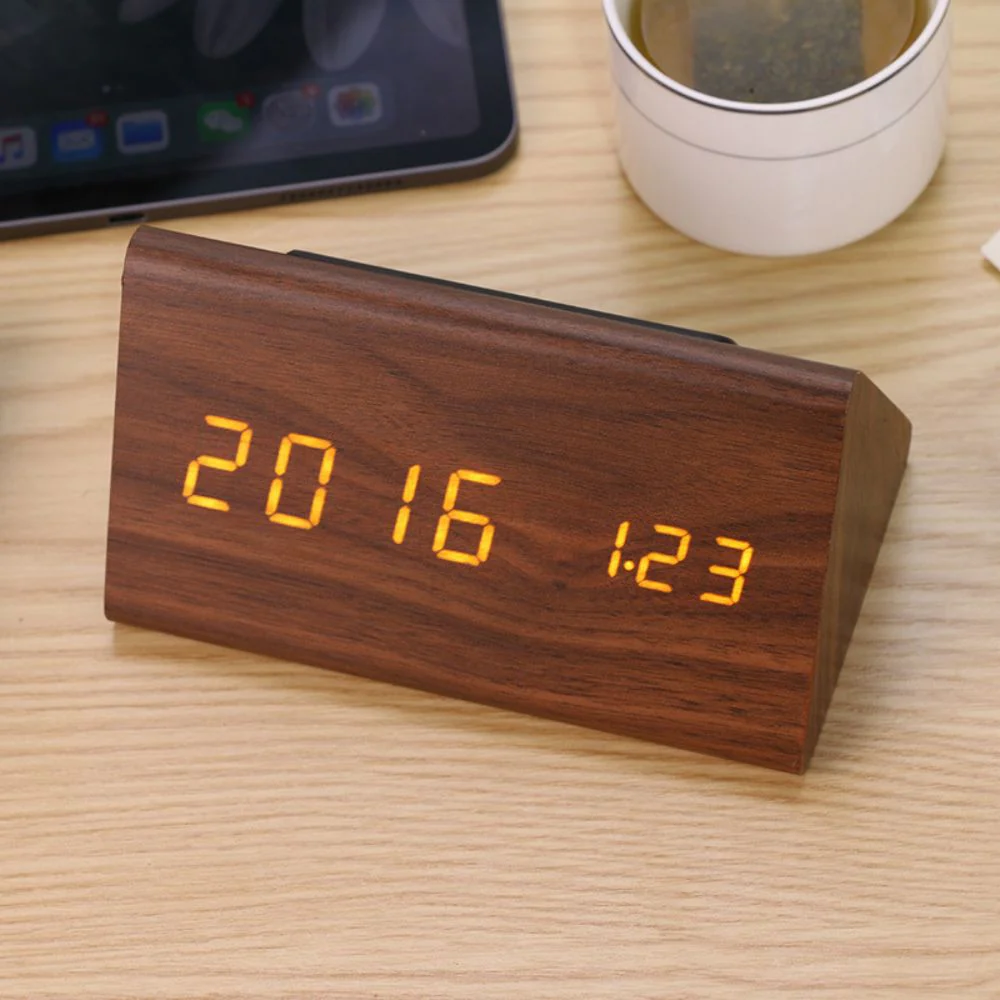 Wooden LED Alarm Clock with Temperature Display - Image 3