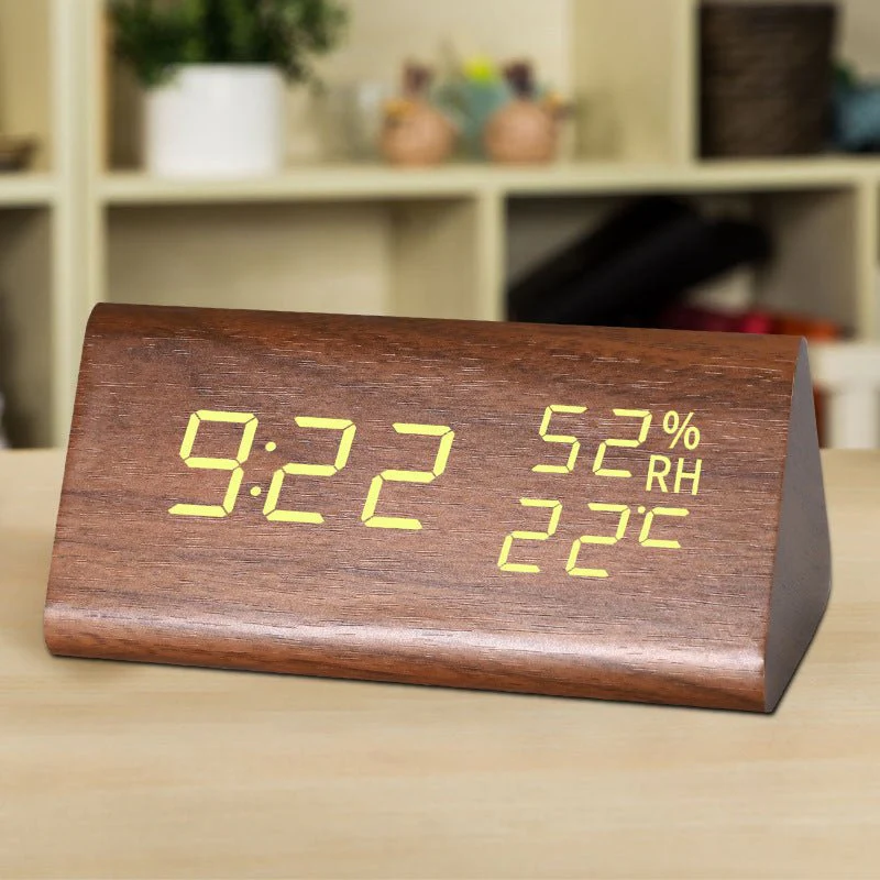 Wooden LED Alarm Clock with Temperature Display - Image 4