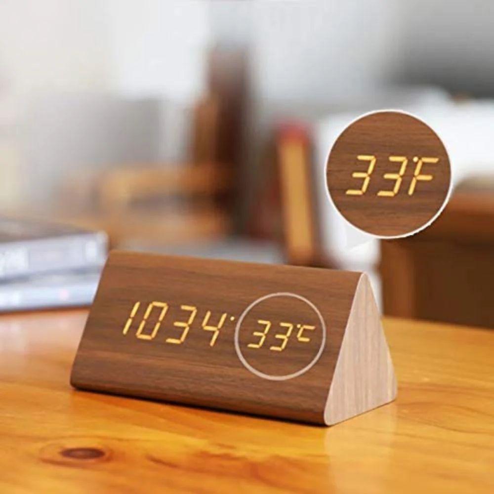 Wooden LED Alarm Clock with Temperature Display - Image 5
