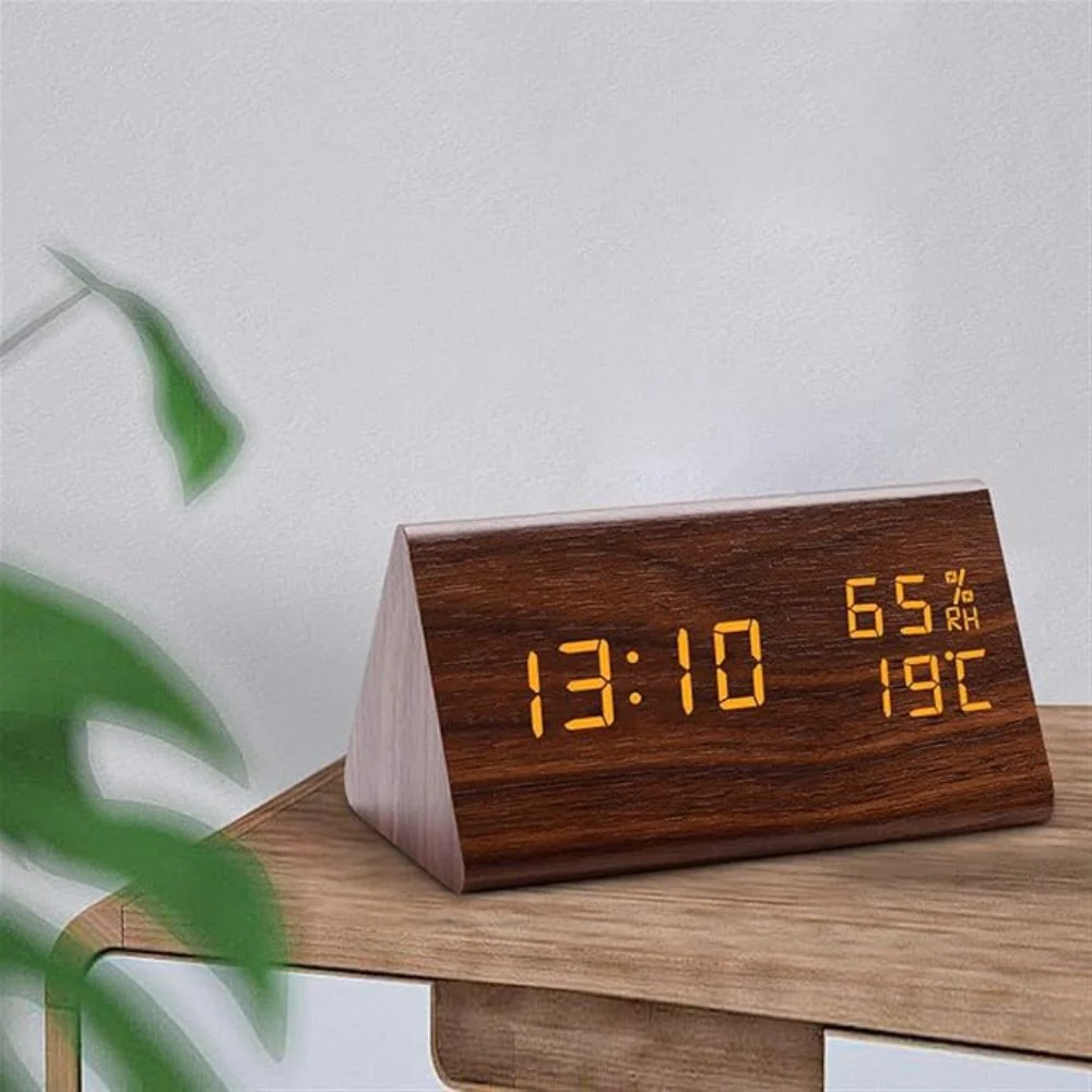 Wooden LED Alarm Clock with Temperature Display - Image 6