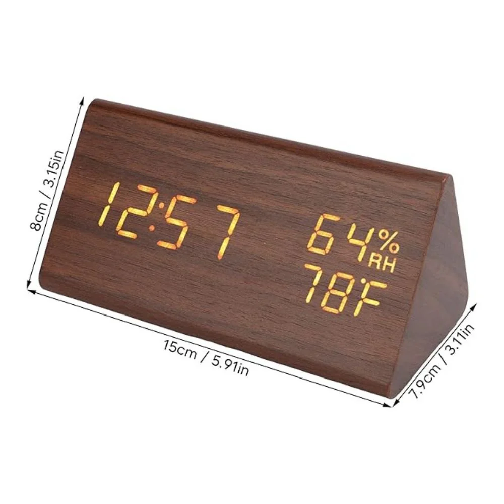 Wooden LED Alarm Clock with Temperature Display - Image 7